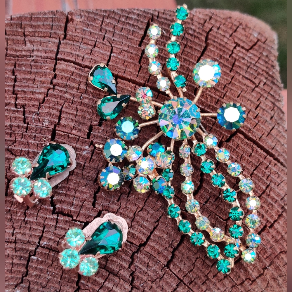 Vintage Made in Austria Crystal Brooch and Earrings Set